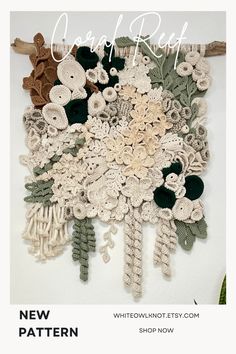 the new pattern for this crocheted wall hanging is available in multiple colors and sizes