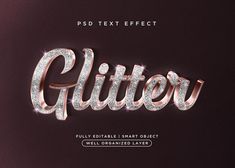 glitter text effect in photoshopped to look like it is being used for an advertisement