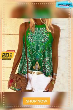 Women's Blouse Tank Top Red Blue Green Geometric Sleeveless Daily Boho Round Neck M Summer Green Tank Top, Sleeveless Printed Beach Top, Printed Sleeveless Beach Tops, Sleeveless Printed Tops For Beach, Sleeveless Printed Summer Tops, Green Summer Tank Vest, Green Sleeveless Vest For Spring, Green Tank Vest For Summer, Printed Halter Neck Tank Top For Summer