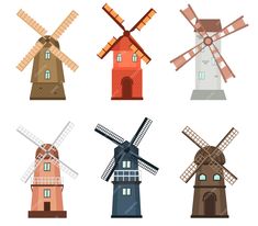 different types of windmills on a white background