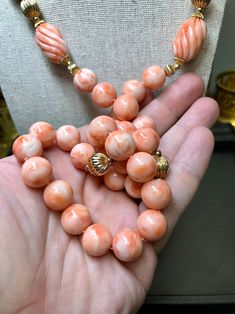 Luxury Jewelry With Natural Stones And Red Coral, Luxury Unique Orange Beaded Necklaces, Luxury Coral Gemstone Jewelry, Luxury Traditional Orange Beaded Necklace, Vintage Coral Round Bead Jewelry, Vintage Coral Necklaces With Large Beads, Coral Jewelry Vintage, Angel Skin, Bar Pendant Necklace