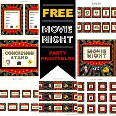 the movie night party printables are available for all ages and abilities to use