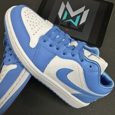 Nike Air Jordan 1 Low Unc Ao9944-441 Women's Size 6.5 New With Damaged Box. Blue Custom Sneakers With Round Toe, Blue Jordan Shoes With Boost Midsole, Blue Leather Jordan Shoes With Laces, Light Blue Low-top Sneakers, Blue Synthetic Skate Shoes With Laces, Sporty Light Blue Low-top Jordan Shoes, Blue Lace-up Jordan Shoes With Boost Midsole, Light Blue Custom Sneakers With Laces, Blue Lace-up Jordan Shoes