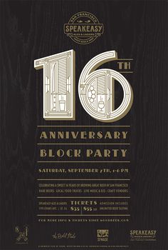 the 10th anniversary block party poster for speakeasy's 16th anniversary, featuring an open door