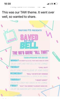 the poster for saved bell is shown in pink and blue