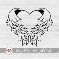 an angel heart with wings on a wooden background in the shape of a heart, svg