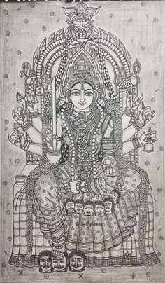 a drawing of the god sitting on top of a throne with two hands in each hand