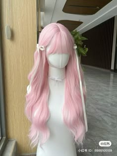 Pink Hime Haircut, Kawaii Wigs, Hair Inspiration Long, Dyed Blonde Hair, Dyed Hair Inspiration, Ribbon Hairstyle, Hairdos For Curly Hair