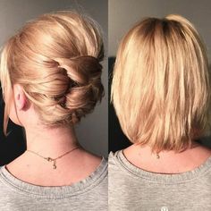 peinados para pelo corto mujer rubia peinado oficial y elegante Male Ponytail, Hairstyles Male, Sanggul Modern, Layered Hairstyles, Short Hairdos, Micro Braids, Short Braids, Short Wedding Hair