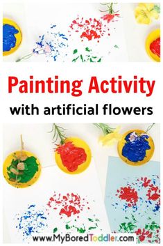 the words painting activity with artificial flowers are shown