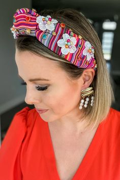 Shake your senorita groove with this Brianna Cannon FIESTA SERAPE headband! With its vibrantly-colored 3D flowers and twinkling crystals, this sassy accessory is the perfect way to show off your cinco de mayo spirit! Let's get this (salsa) party started! 💃 🎉 Comfortable & perfect for everyday! Mexican Headband, Mexican Things, Salsa Party, Flowers And Crystals, 3d Flowers, Crystals, Flowers, Color