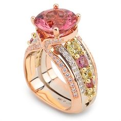 peach tourmaline with garnets and diamonds from coffin & trout Gold Gemstone Rings, Purple Kitchen, Woman Jewelry, Colored Stones, Sparkly Things, Fabulous Jewelry, I Love Jewelry, Rock Stars