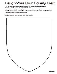 the design your own family crest is shown in black and white, as well as text