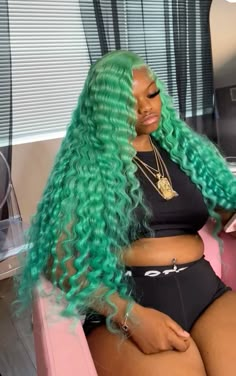 #turquoise #wigs Teal Wigs For Black Women, Blonde And Aqua Hair, Teal Frontal Wig, Dark Green Frontal Wig, Turquoise Wig Black Women, Deep Wave Colored Wigs, Emerald Green Wig, Teal Wig Black Women, Turquoise Hair Aesthetic