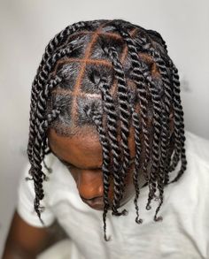 Single Braids On Men, Parting Short Hair, Prom Hairstyles Men Black, Big Twist Braids Hairstyles Men, Medium Twists Men, Men’s Protective Hairstyles, Cainrows Into Twists Men, Mens Hairstyles Twist, Twist On Men Hair