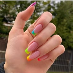 Colourful Acrylic Nails, Nails Rainbow, Rainbow Nails Design, Rainbow Nail Art, Unghie Nail Art, Rainbow Nails, Short Acrylic Nails, French Tip Nails, Best Acrylic Nails