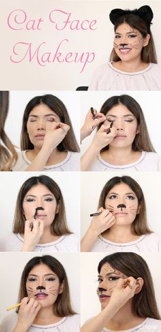 Cat Face Costume Make Up, Cat Face For Halloween, How To Do Cat Makeup For Halloween, Diy Cat Face Makeup Easy, Diy Cat Makeup, Cat Makeup Easy, Diy Cat Makeup Halloween, Kid Cat Makeup Halloween, Cat Faces For Halloween