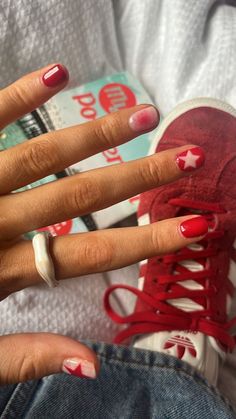 Very Short Gel X Nails, Gay Nails, Design Nails Art, Summery Nails, Casual Nails, Cute Gel Nails, Star Nails, Fire Nails, Bowling Shirts