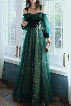 Vintage Green Wedding, Forest Green Prom Dress, Dark Green Prom Dress, Green Prom Dress Long, Green Wedding Dress, Dark Green Dress, Fairytale Dress