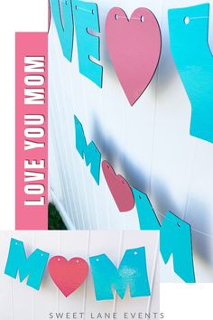 a mom's day card with paper cut out hearts and the words love you mom on it