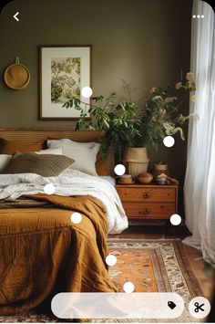 an image of a bedroom setting with white lights on the ceiling and brown bedding