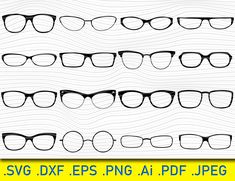 the glasses are drawn in different styles and sizes, but not all have frames on them