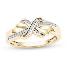 Gracefully designed and shimmering, this beautiful fashion ring completes her outfit with style. Crafted in warm 10K gold, this shimmering look features a diamond-accented "X" at its center and additional diamond accents along the ring's sculpted shank. Lined with 1/15 ct. t.w. diamonds and polished to a bright shine, this ring is perfect for any occasion. Diamond Crossover Ring, Crossover Diamond Ring, Frame Ring, X Ring, Crossover Ring, Jewelry Design Drawing, Peoples Jewellers, Luxury Jewellery, Diamond Anniversary Rings