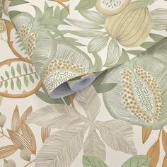 a wallpaper with leaves and flowers on it