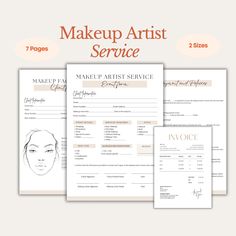 the makeup artist's resume is shown in three different colors