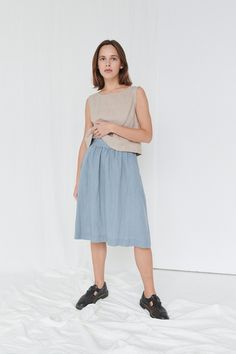 "SIZING & FIT This skirt is loose. Before placing an order, check the approximate measurements of the finished garment given below. Model is 5′6″ (170cm) tall with an 80cm/31″ bust, 68cm/26″ waist, 91cm/35″ hip, and she is wearing an XS in sea green. XS Length ± 65cm | 25.6\" Unstretched waist ± 60cm | 23.6\" Hips ± 130cm | 51.2\" Hem width ± 160cm | 63\" S-M Length ± 65cm | 25.6\" Unstretched waist ± 68cm | 26.8\" Hips ± 138cm | 54.3\" Hem width ± 168cm | 66.1\" L-XL Length ± 65cm | 25.6\" Summer Linen Dress With Lined Skirt, Linen Midi Skirt With Lining, Beige Linen Flared Skirt, Spring Linen Full Skirt, Long Linen Relaxed Skirt, Summer Linen Dresses With Relaxed Skirt, Linen Full Skirt With Lining, Full Linen Skirt With Lining, Linen A-line Pleated Skirt