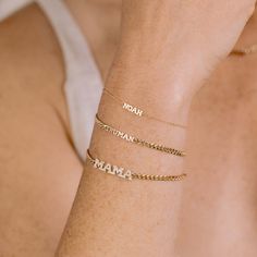 14k Gold Custom Itty Bitty Letters Curb Chain Bracelet Name Bracelet Gold, Tall Letters, Curb Chain Bracelet, Letter Bracelet, Diamond Mosaic, Gold Top, Name Bracelet, Princess Diamond, Itty Bitty