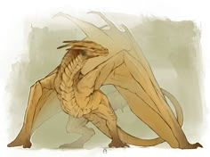 a drawing of a yellow dragon sitting on the ground