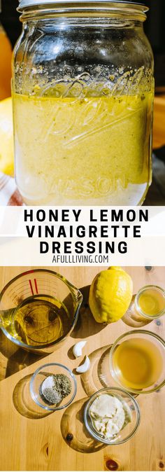 honey lemon vinaigrette dressing recipe in a mason jar