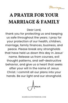 a prayer for your marriage and family