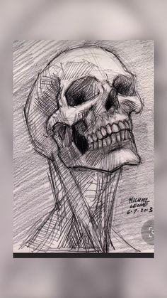 a drawing of a human head with a skeleton on it's face and neck