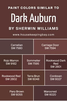 Colors Similar to Dark Auburn SW 6034 by Sherwin Williams Brown Exterior House Colors, Brown Paint Colors, Burgundy Paint, Red Paint Colors, Red Dining Room, Dark Auburn, Paint Color Inspiration, House Color Palettes, Neutral Paint Colors