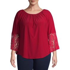 Ring in your new style. This long lace bell sleeve top from Ella Samani is made up of super soft and stretch woven fabric to keep you comfortable all day long as you show off your fun and flattering look. Size: 3X. Color: Red. Gender: female. Age Group: adult. Red Lace Long Sleeve Top, Rose Costume, Lace Bell Sleeve Top, Plus Size Tops, Bell Sleeve, New Style, Bell Bottoms, Gender Female, Woven Fabric