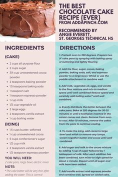 a recipe for chocolate cake with instructions to make it