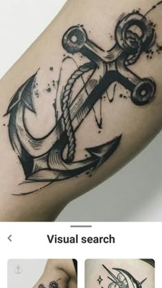 an anchor tattoo is shown on the left side of the arm and in the middle of the