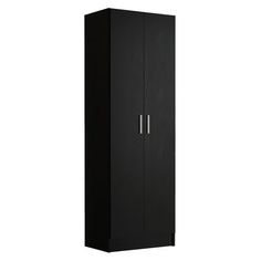 a tall black cabinet with two doors