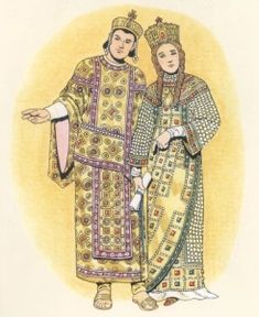 an illustration of two people dressed in medieval clothing