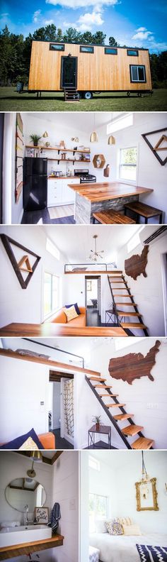 the interior and exterior of a tiny house