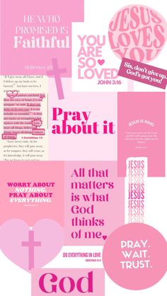 pink and white collage with the words pray about it