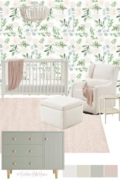 Nursery decor ideas for baby girl with pink and green! Green Nursery Girl, Pink And Green Nursery, Girl Nursery Colors, Pink Baby Room, Girl Nursery Pink, Pink Floral Wallpaper, Nursery Decor Inspiration, Baby Nursery Inspiration