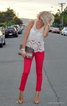 super cute outfit for a Girl's Night Out Red Casual Outfit, How To Have Style, Pink And Red, Marchesa, Mode Vintage, Girly Girl