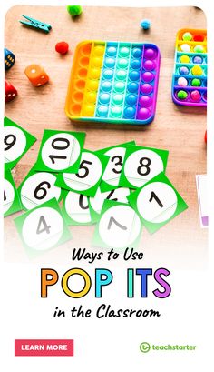 an image of the cover of a book about pop its in the classroom with numbers and letters