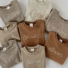 six t - shirts with the names of different languages