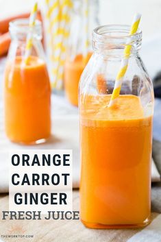 orange carrot ginger juice in a glass jar