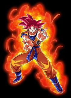 an image of the dragon ball super saishiki in action with flames behind him