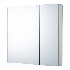 a bathroom medicine cabinet with mirrored doors on the front and back sides, in white